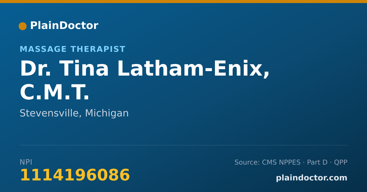 Shareable card for Tina Latham-Enix, C.M.T. - Massage Therapist, Stevensville, MI