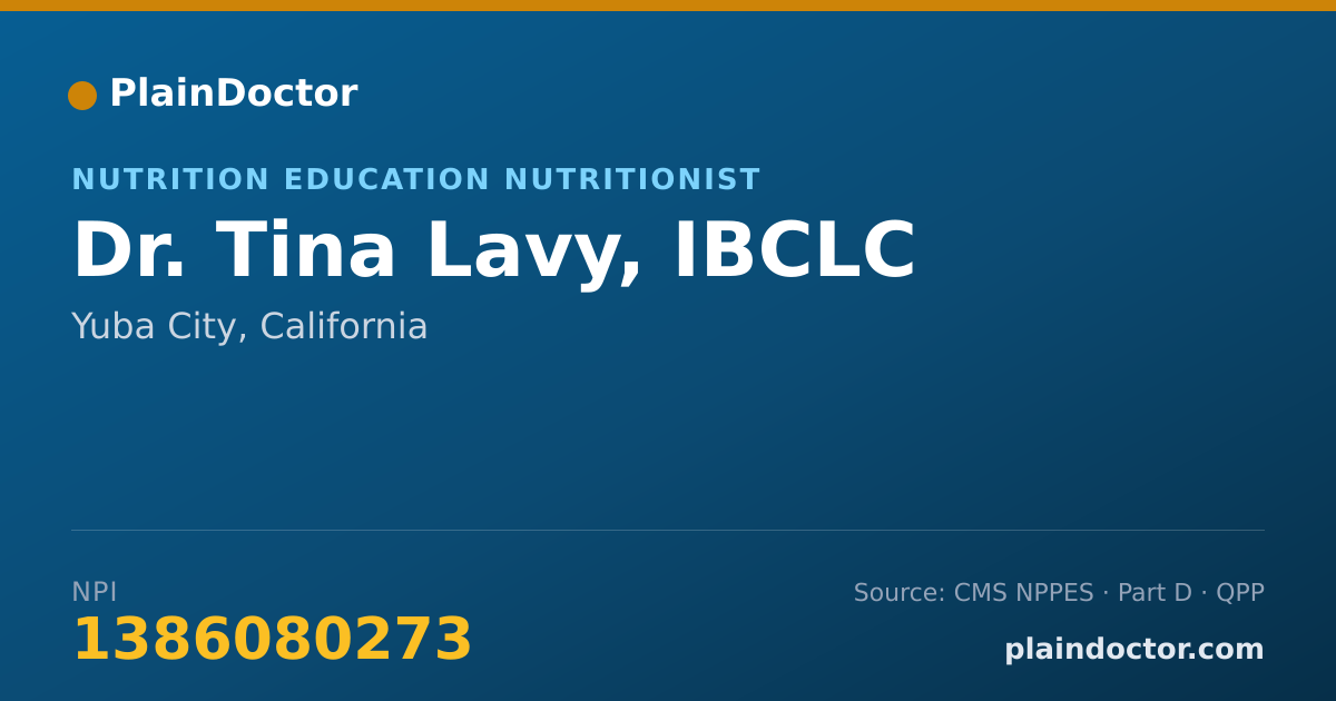Shareable card for Tina Lavy, IBCLC - Nutrition Education Nutritionist, Yuba City, CA