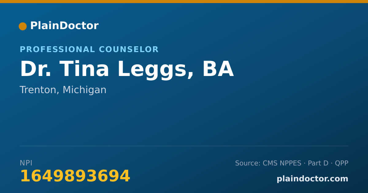 Shareable card for Tina Leggs, BA - Professional Counselor, Trenton, MI
