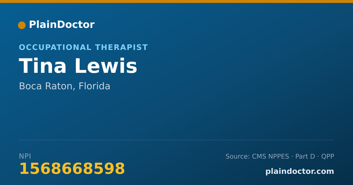 Shareable card for Tina Lewis - Occupational Therapist, Boca Raton, FL
