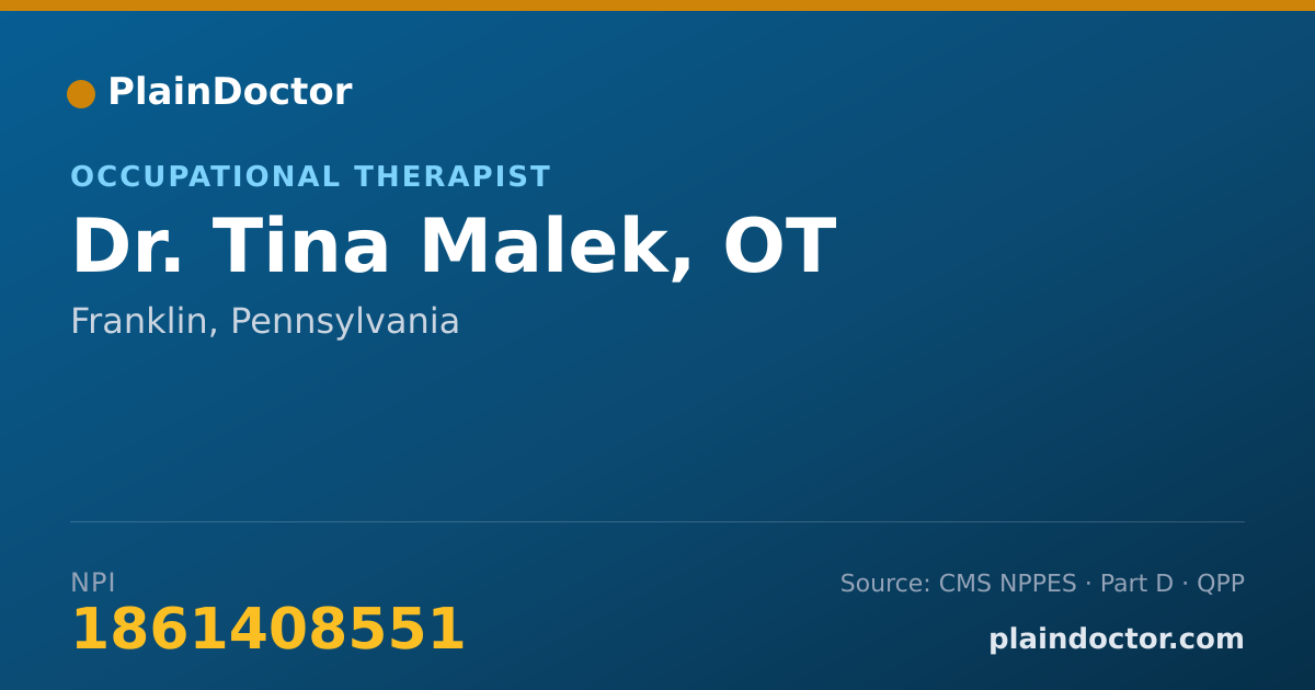 Shareable card for Tina Malek, OT - Occupational Therapist, Franklin, PA