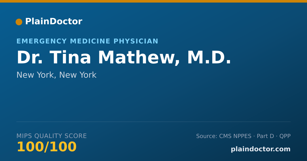 Shareable card for Tina Mathew, M.D. - Emergency Medicine Physician, New York, NY