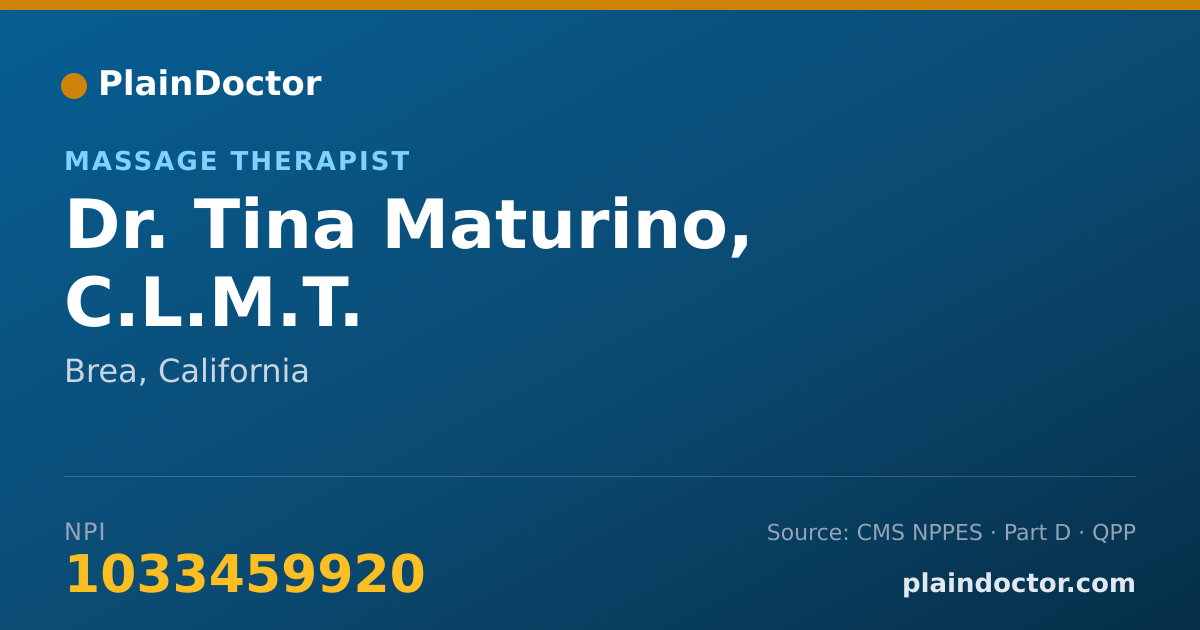 Shareable card for Tina Maturino, C.L.M.T. - Massage Therapist, Brea, CA