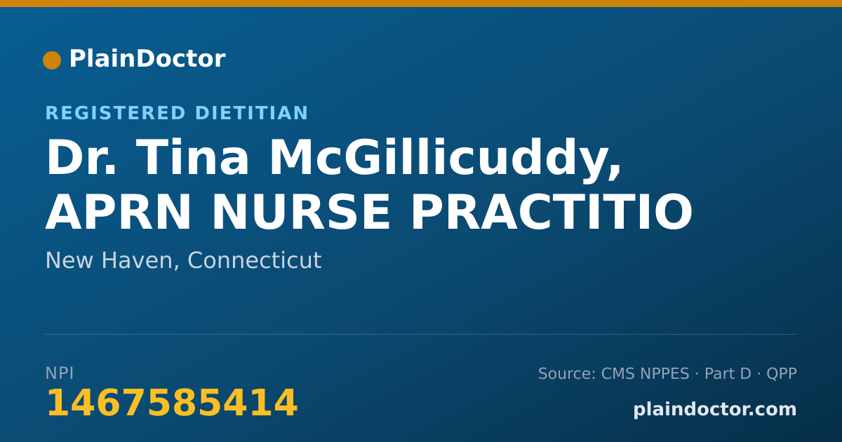 Shareable card for Tina McGillicuddy, APRN NURSE PRACTITIO - Registered Dietitian, New Haven, CT