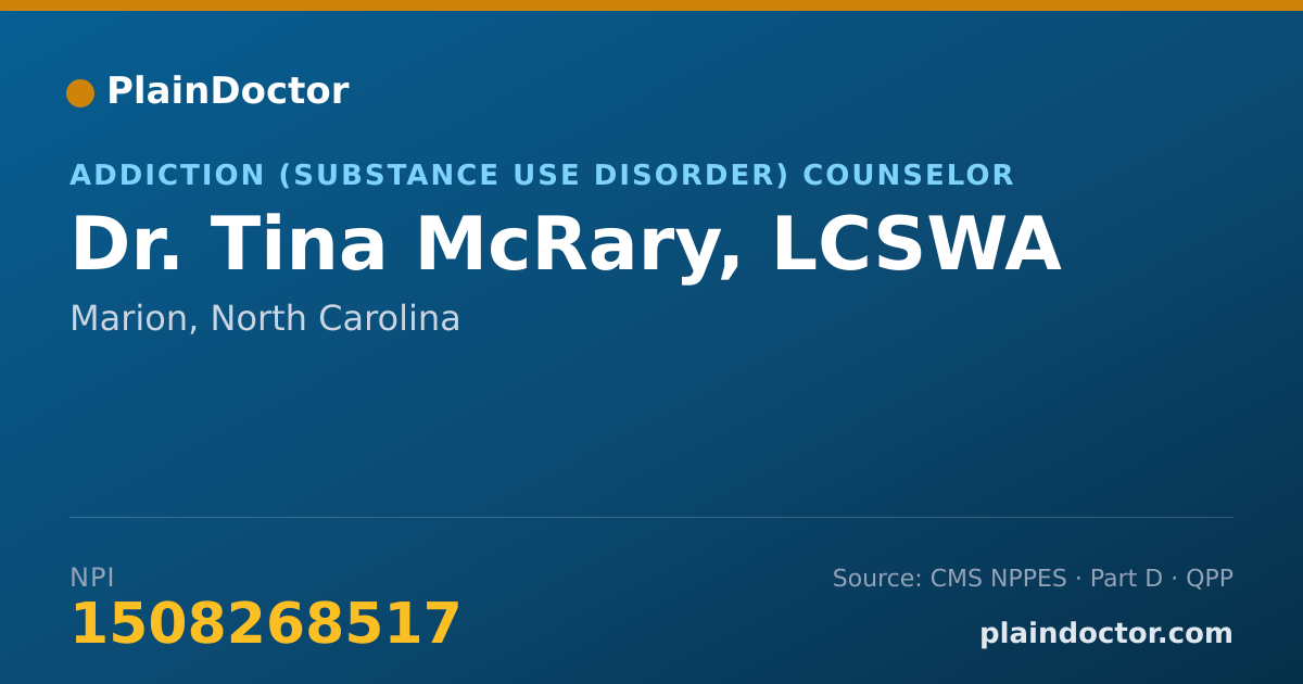 Shareable card for Tina McRary, LCSWA - Addiction (Substance Use Disorder) Counselor, Marion, NC