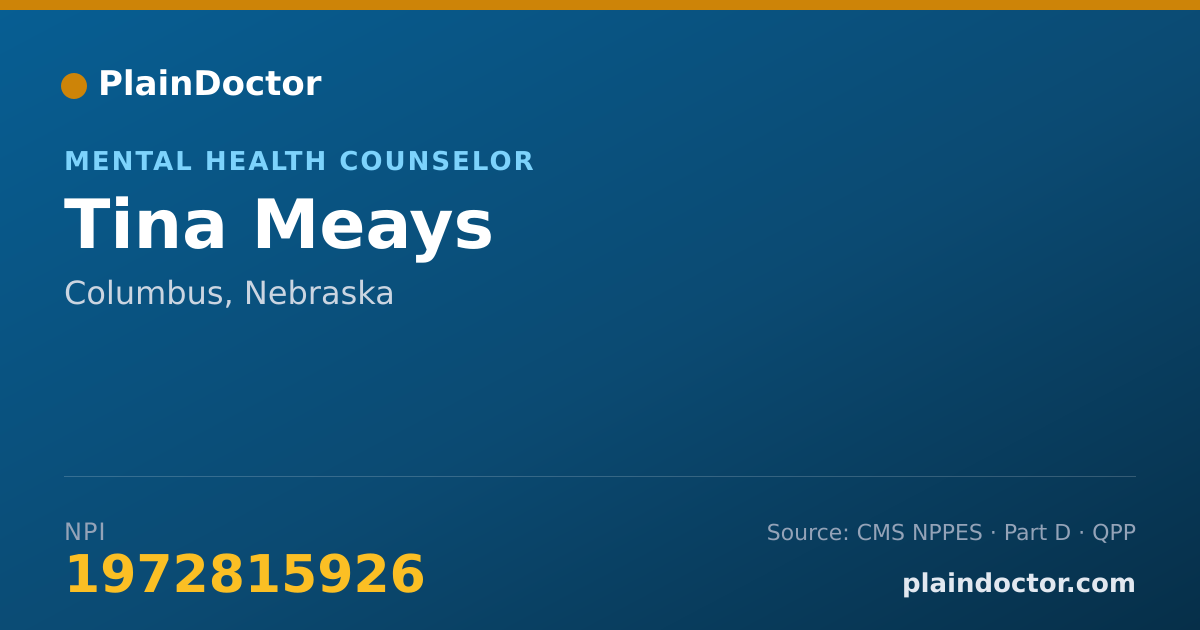 Shareable card for Tina Meays - Mental Health Counselor, Columbus, NE