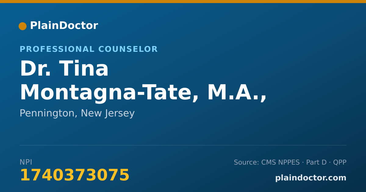 Shareable card for Tina Montagna-Tate, M.A., ATR-BC, LPC - Professional Counselor, Pennington, NJ