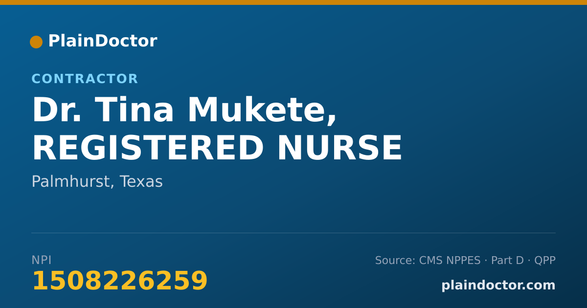 Shareable card for Tina Mukete, REGISTERED NURSE - Contractor, Palmhurst, TX