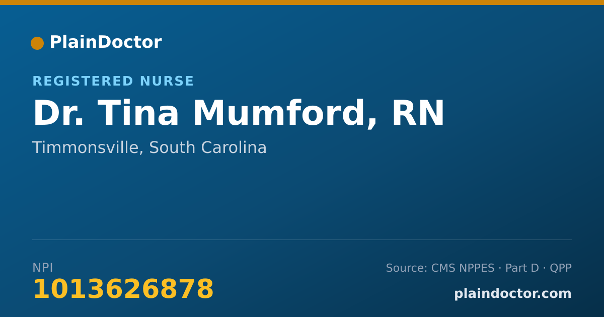 Shareable card for Tina Mumford, RN - Registered Nurse, Timmonsville, SC