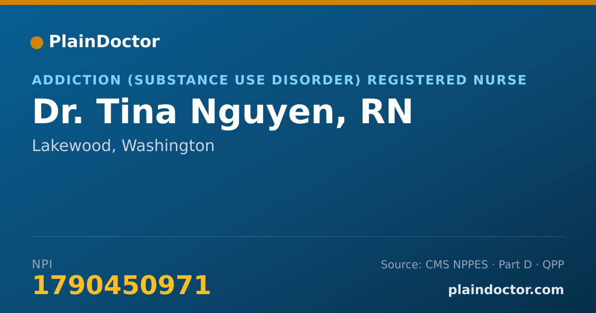 Shareable card for Tina Nguyen, RN - Addiction (Substance Use Disorder) Registered Nurse, Lakewood, WA