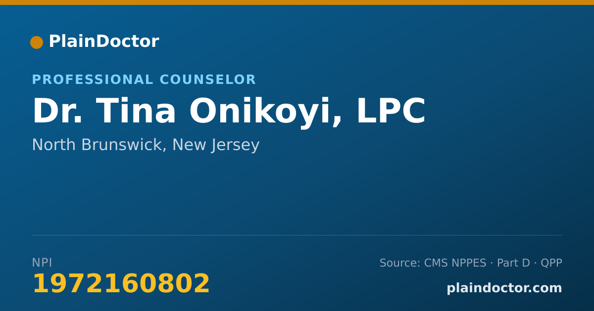 Shareable card for Tina Onikoyi, LPC - Professional Counselor, North Brunswick, NJ
