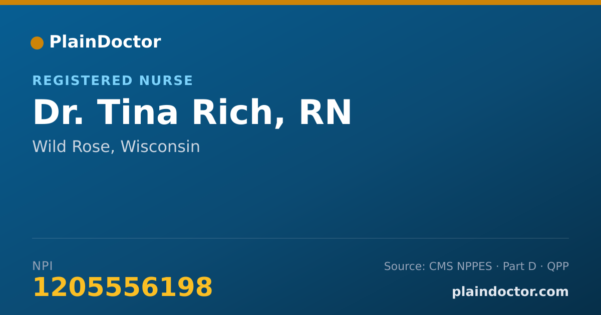 Shareable card for Tina Rich, RN - Registered Nurse, Wild Rose, WI