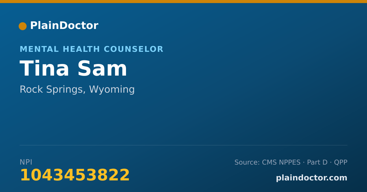 Shareable card for Tina Sam - Mental Health Counselor, Rock Springs, WY