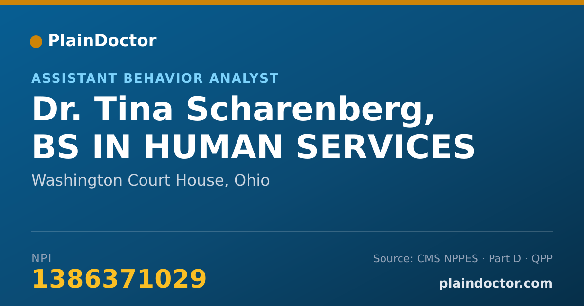Shareable card for Tina Scharenberg, BS IN HUMAN SERVICES - Assistant Behavior Analyst, Washington Court House, OH