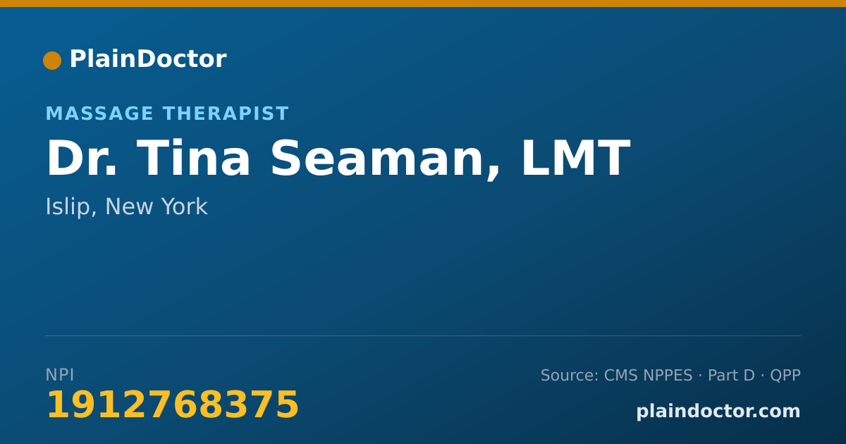 Shareable card for Tina Seaman, LMT - Massage Therapist, Islip, NY