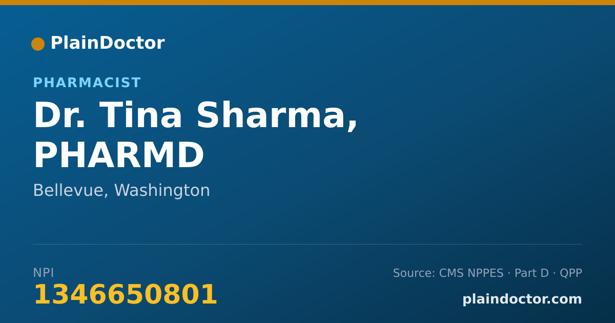 Shareable card for Tina Sharma, PHARMD - Pharmacist, Bellevue, WA