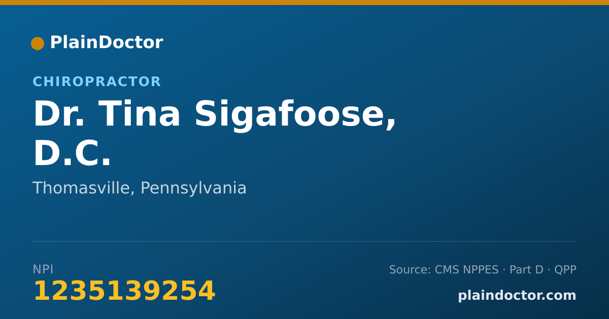 Shareable card for Tina Sigafoose, D.C. - Chiropractor, Thomasville, PA