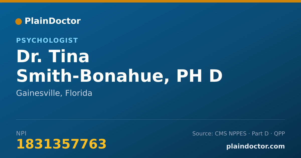 Shareable card for Tina Smith-Bonahue, PH D - Psychologist, Gainesville, FL