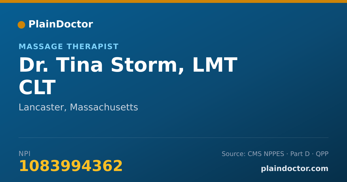 Shareable card for Tina Storm, LMT CLT - Massage Therapist, Lancaster, MA
