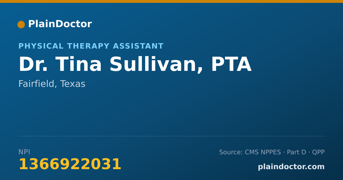 Shareable card for Tina Sullivan, PTA - Physical Therapy Assistant, Fairfield, TX