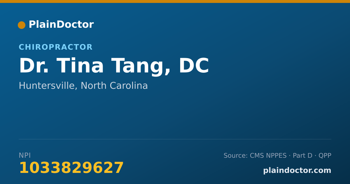 Shareable card for Tina Tang, DC - Chiropractor, Huntersville, NC