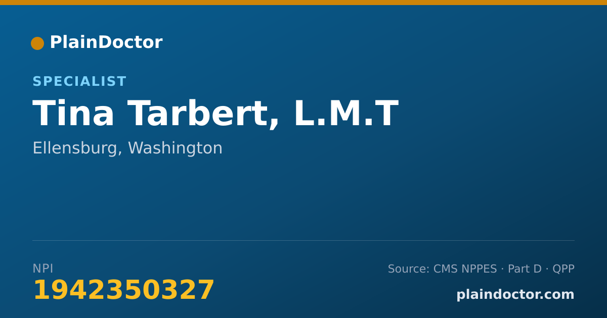 Shareable card for Tina Tarbert, L.M.T - Specialist, Ellensburg, WA
