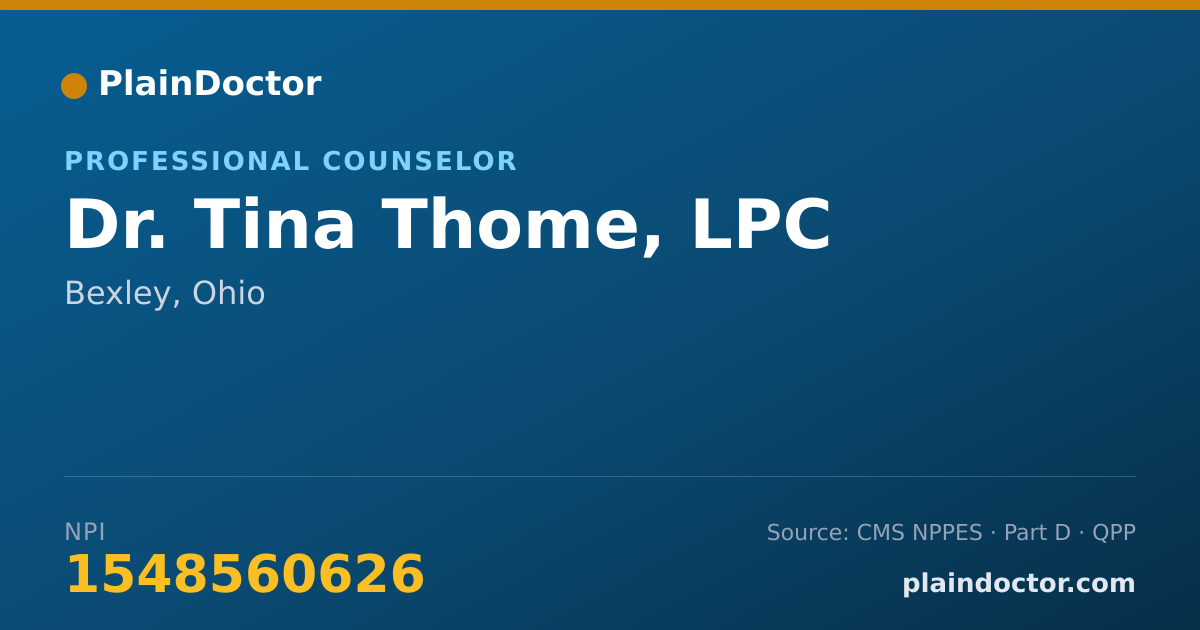 Shareable card for Tina Thome, LPC - Professional Counselor, Bexley, OH
