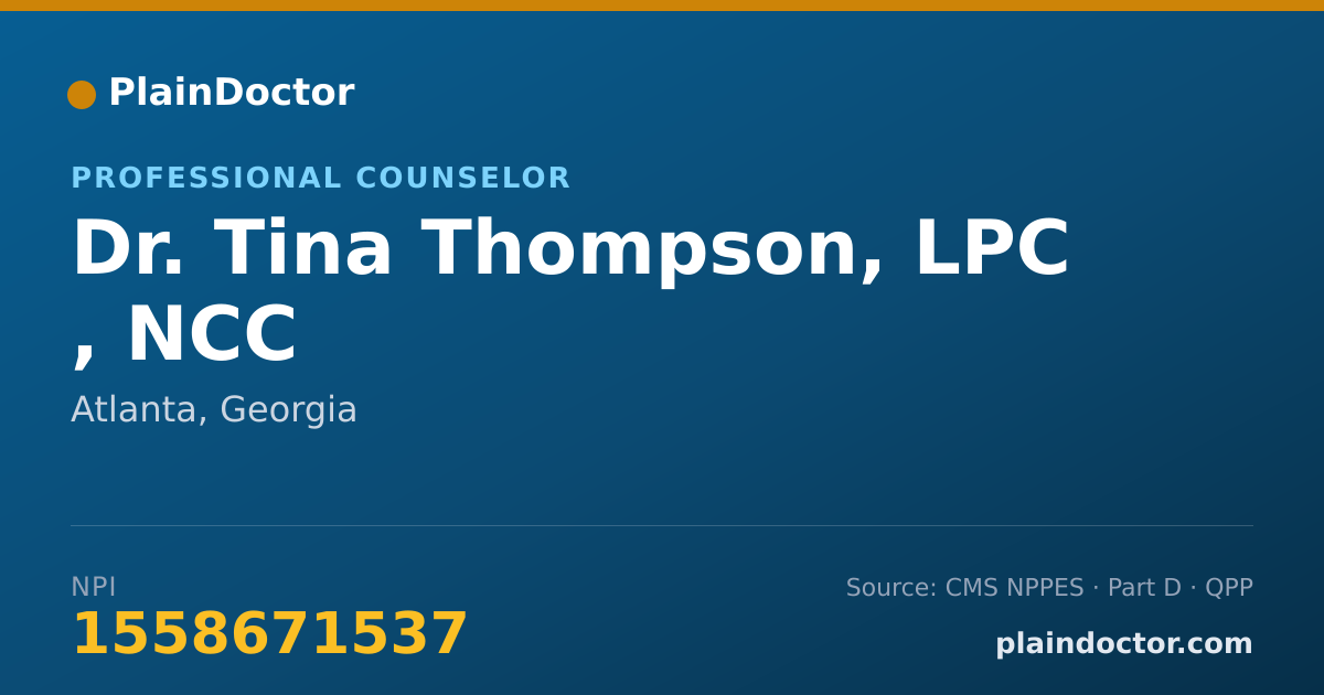 Shareable card for Tina Thompson, LPC , NCC - Professional Counselor, Atlanta, GA