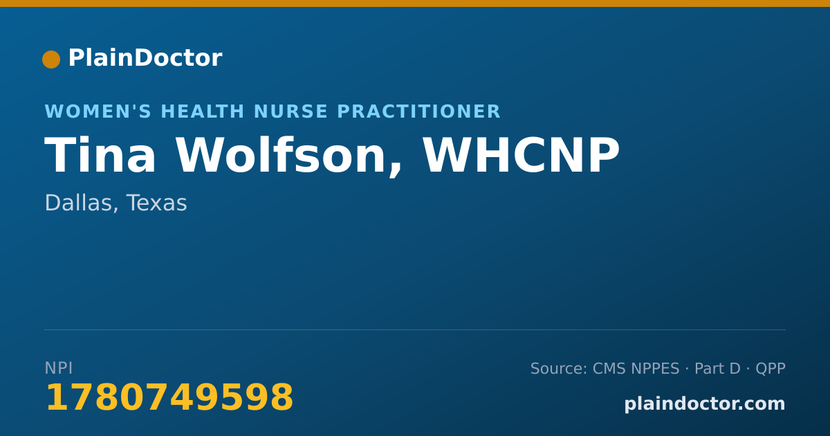 Shareable card for Tina Wolfson, WHCNP - Women's Health Nurse Practitioner, Dallas, TX