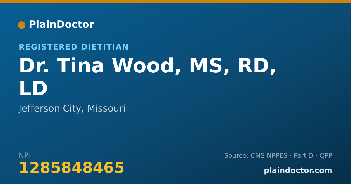 Shareable card for Tina Wood, MS, RD, LD - Registered Dietitian, Jefferson City, MO