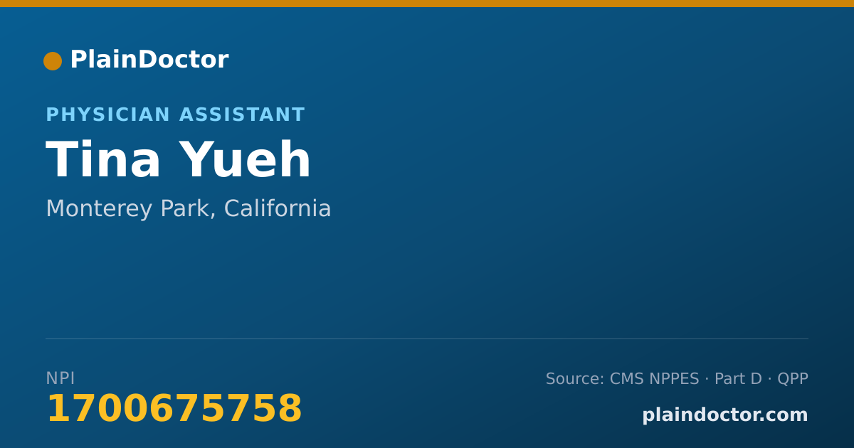 Shareable card for Tina Yueh - Physician Assistant, Monterey Park, CA