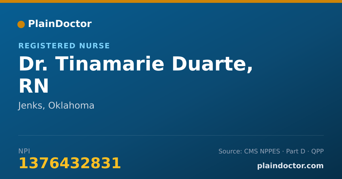 Shareable card for Tinamarie Duarte, RN - Registered Nurse, Jenks, OK
