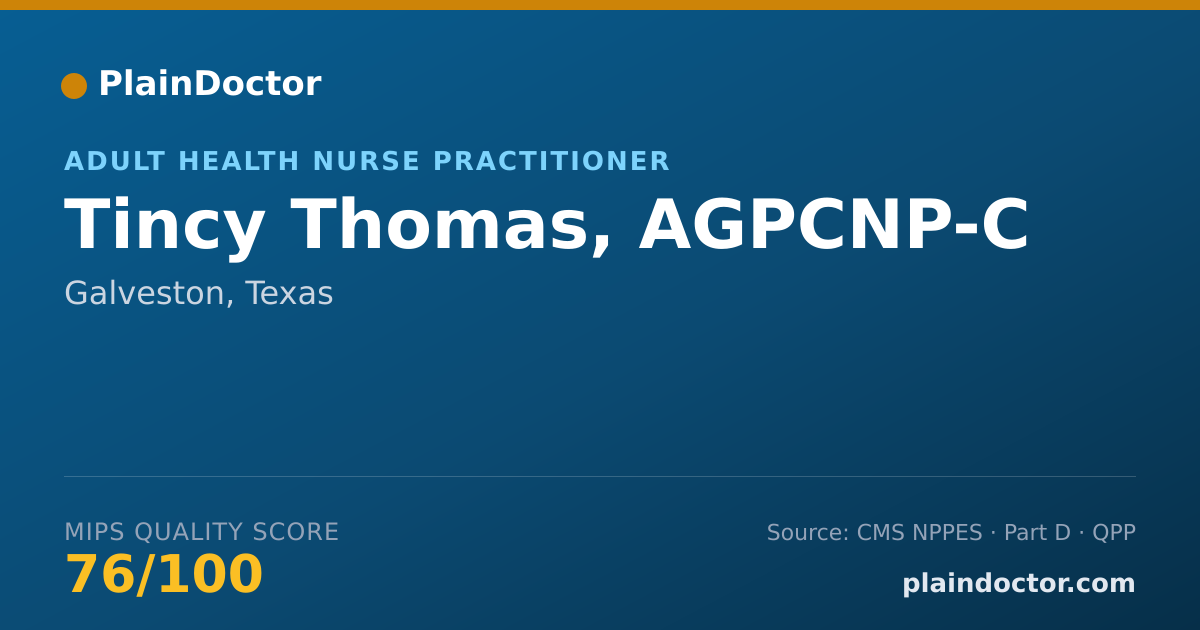 Shareable card for Tincy Thomas, AGPCNP-C - Adult Health Nurse Practitioner, Galveston, TX