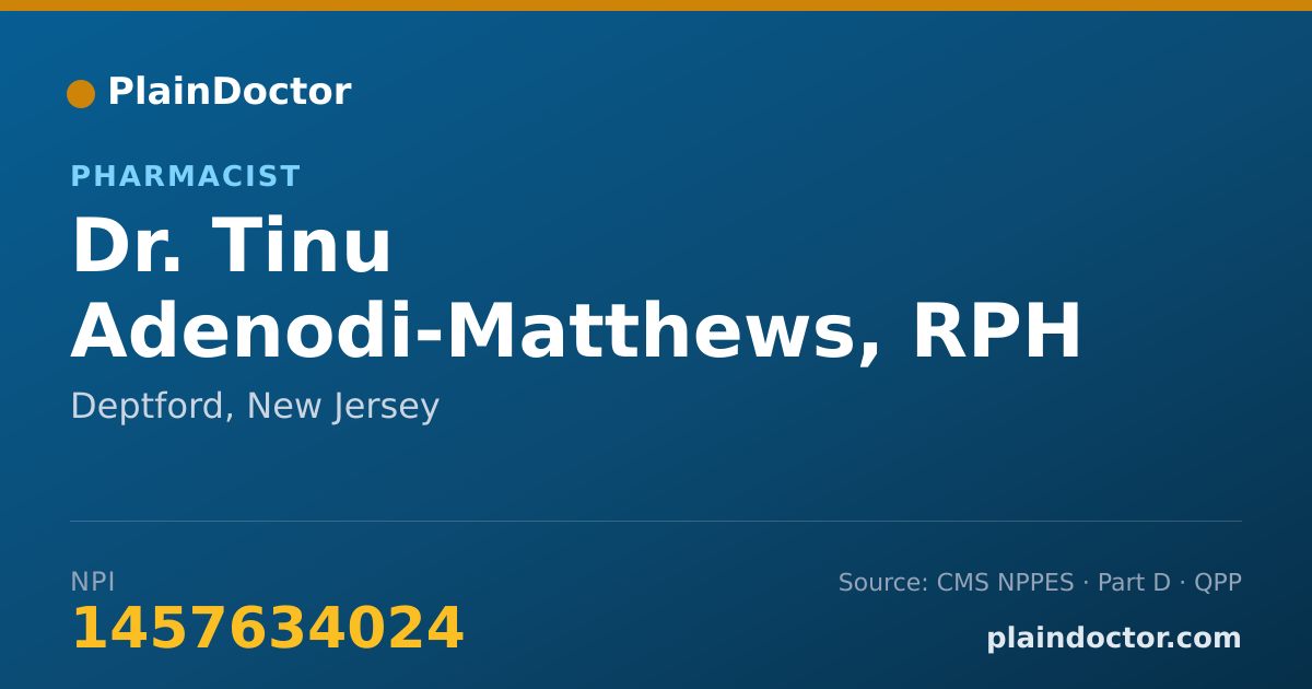 Shareable card for Tinu Adenodi-Matthews, RPH - Pharmacist, Deptford, NJ