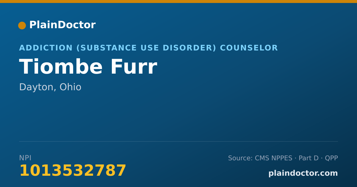 Shareable card for Tiombe Furr - Addiction (Substance Use Disorder) Counselor, Dayton, OH