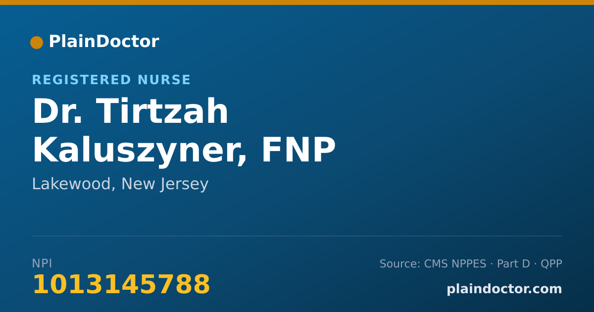 Shareable card for Tirtzah Kaluszyner, FNP - Registered Nurse, Lakewood, NJ