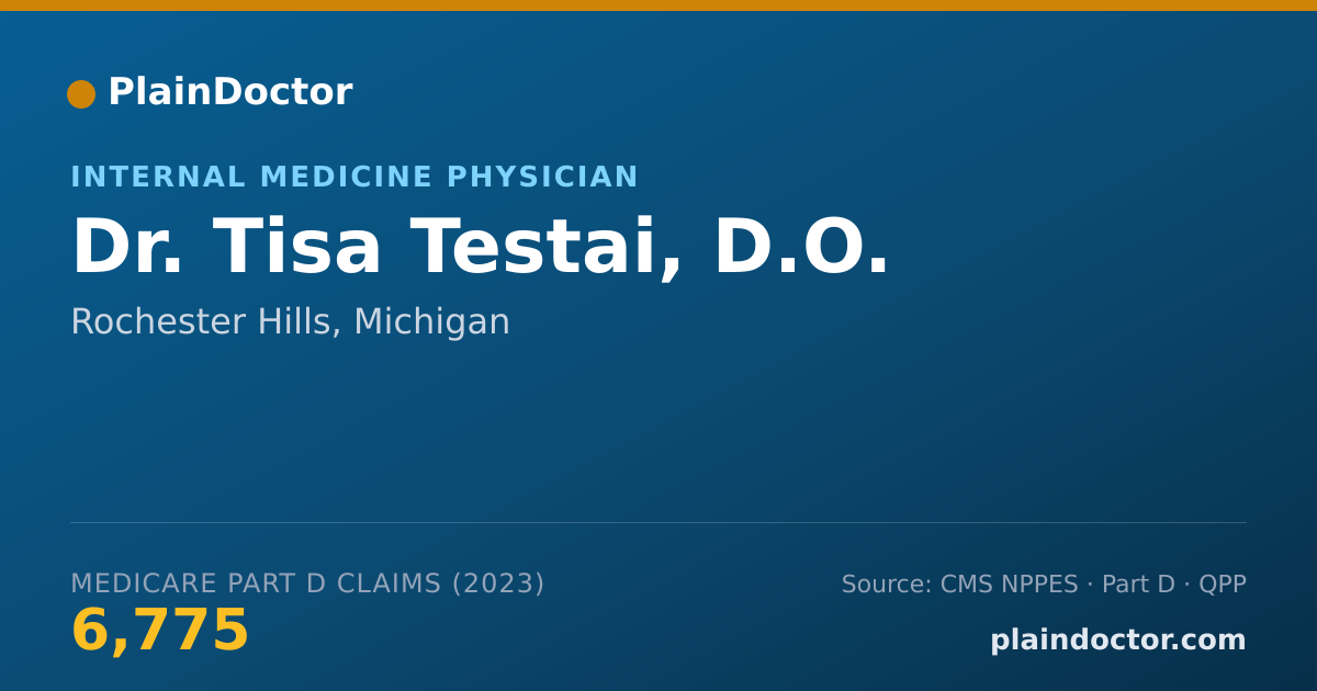Shareable card for Tisa Testai, D.O. - Internal Medicine Physician, Rochester Hills, MI