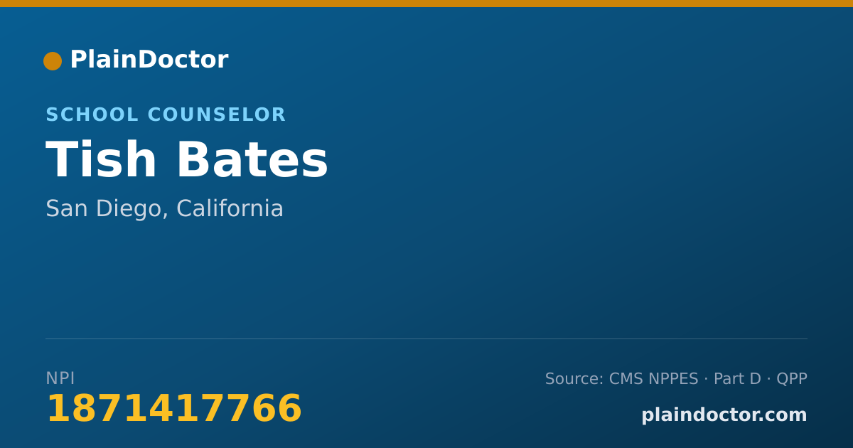 Shareable card for Tish Bates - School Counselor, San Diego, CA