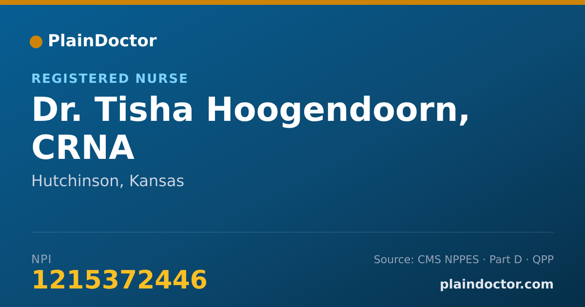 Shareable card for Tisha Hoogendoorn, CRNA - Registered Nurse, Hutchinson, KS