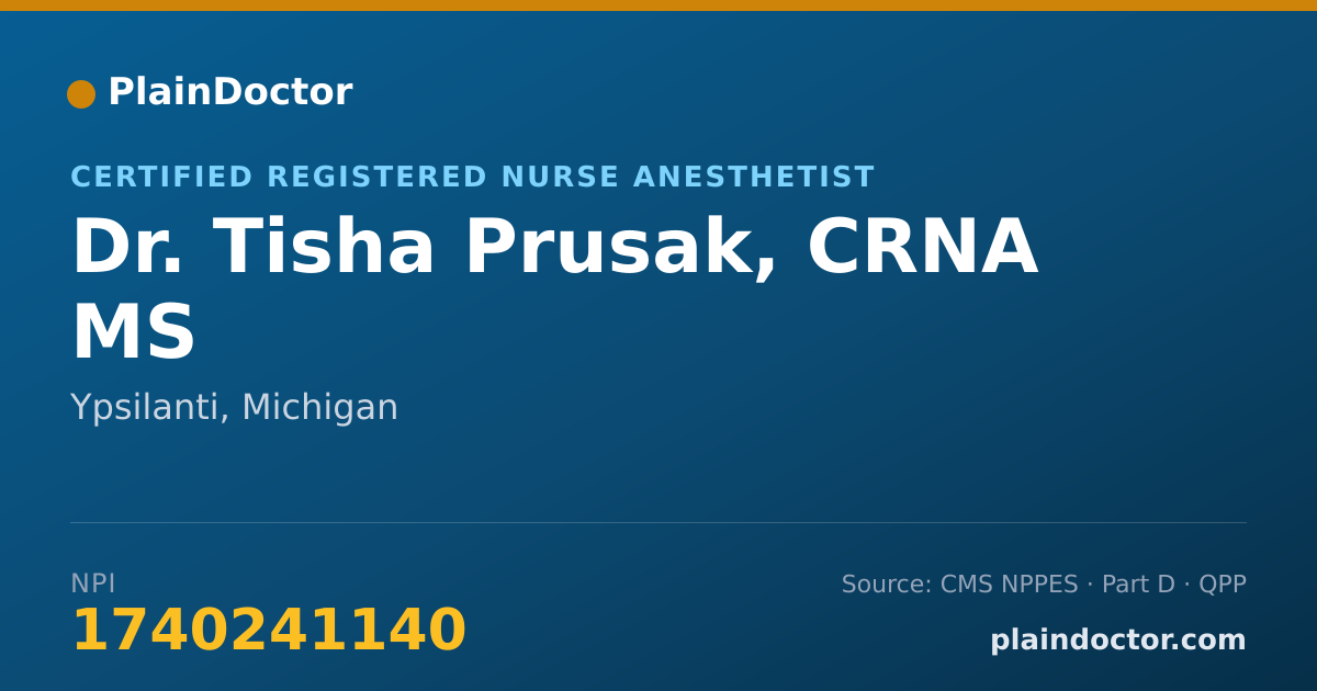 Shareable card for Tisha Prusak, CRNA MS - Certified Registered Nurse Anesthetist, Ypsilanti, MI