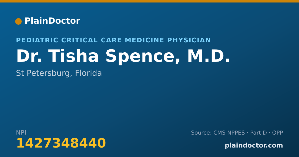 Shareable card for Tisha Spence, M.D. - Pediatric Critical Care Medicine Physician, St Petersburg, FL