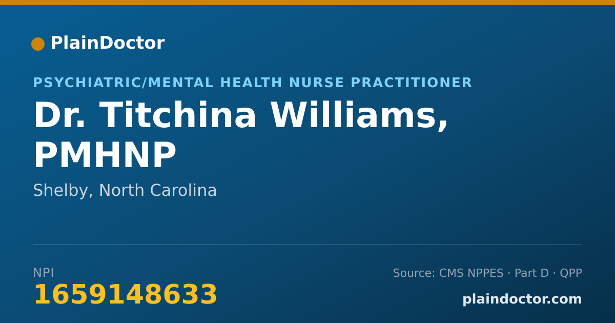Shareable card for Titchina Williams, PMHNP - Psychiatric/Mental Health Nurse Practitioner, Shelby, NC