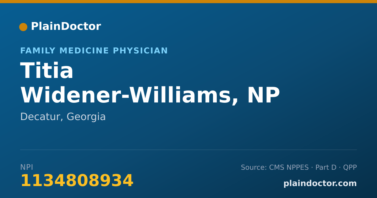 Shareable card for Titia Widener-Williams, NP - Family Medicine Physician, Decatur, GA