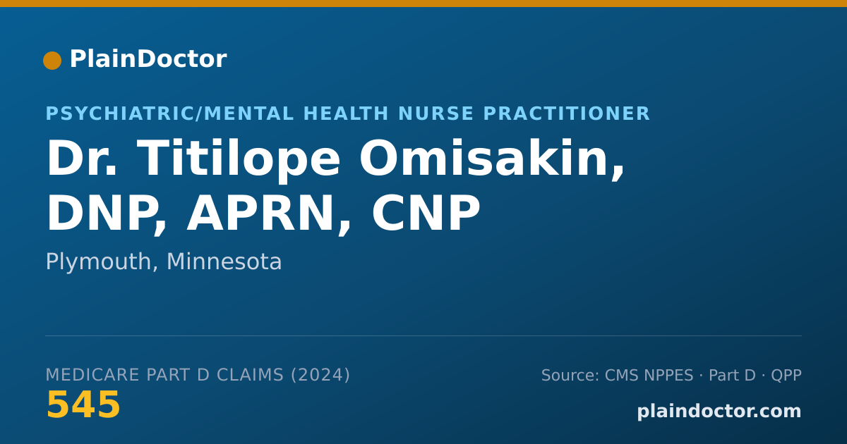 Shareable card for Titilope Omisakin, DNP, APRN, CNP - Psychiatric/Mental Health Nurse Practitioner, Plymouth, MN