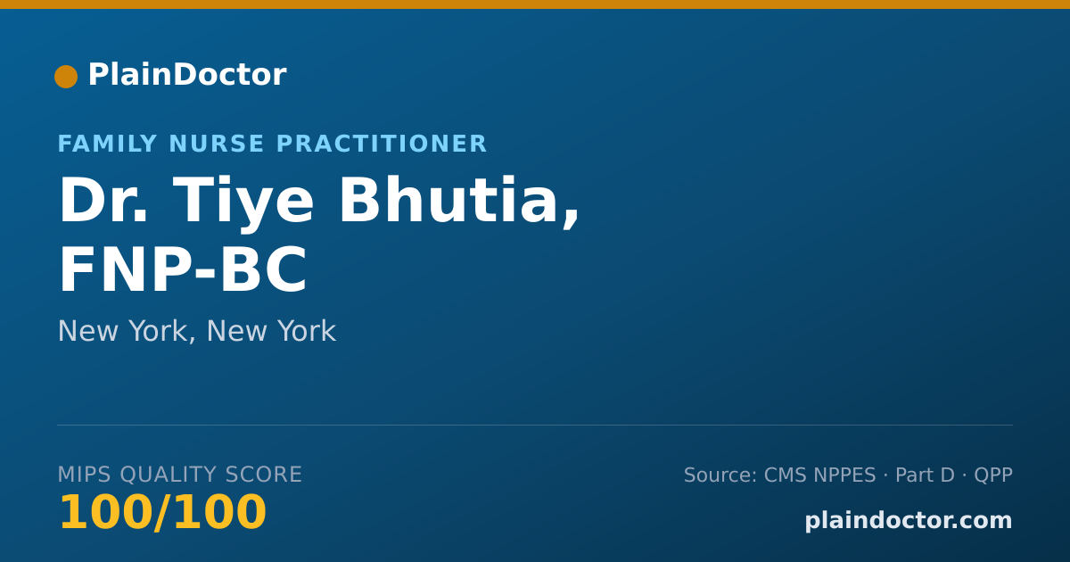 Shareable card for Tiye Bhutia, FNP-BC - Family Nurse Practitioner, New York, NY