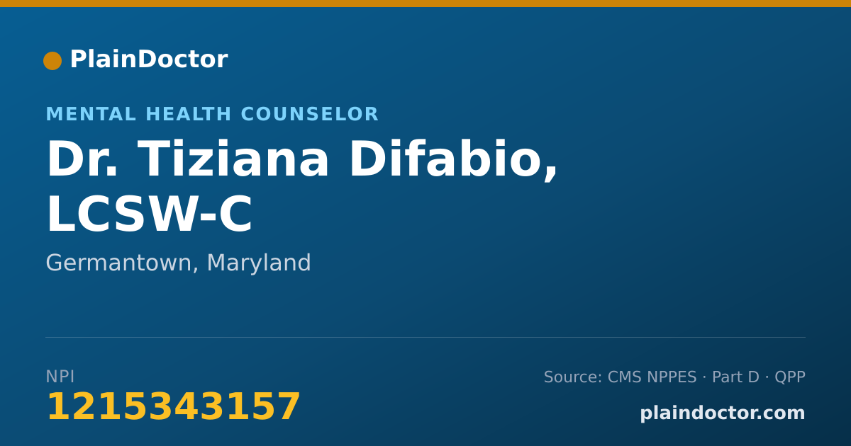 Shareable card for Tiziana Difabio, LCSW-C - Mental Health Counselor, Germantown, MD