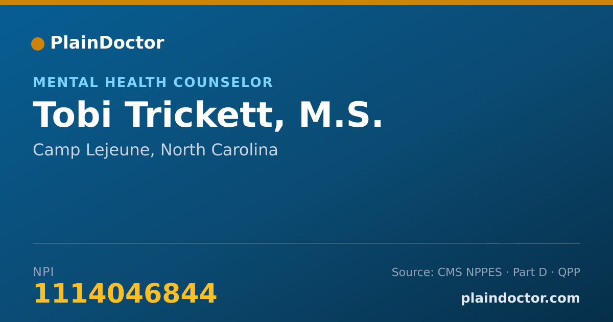 Shareable card for Tobi Trickett, M.S. - Mental Health Counselor, Camp Lejeune, NC