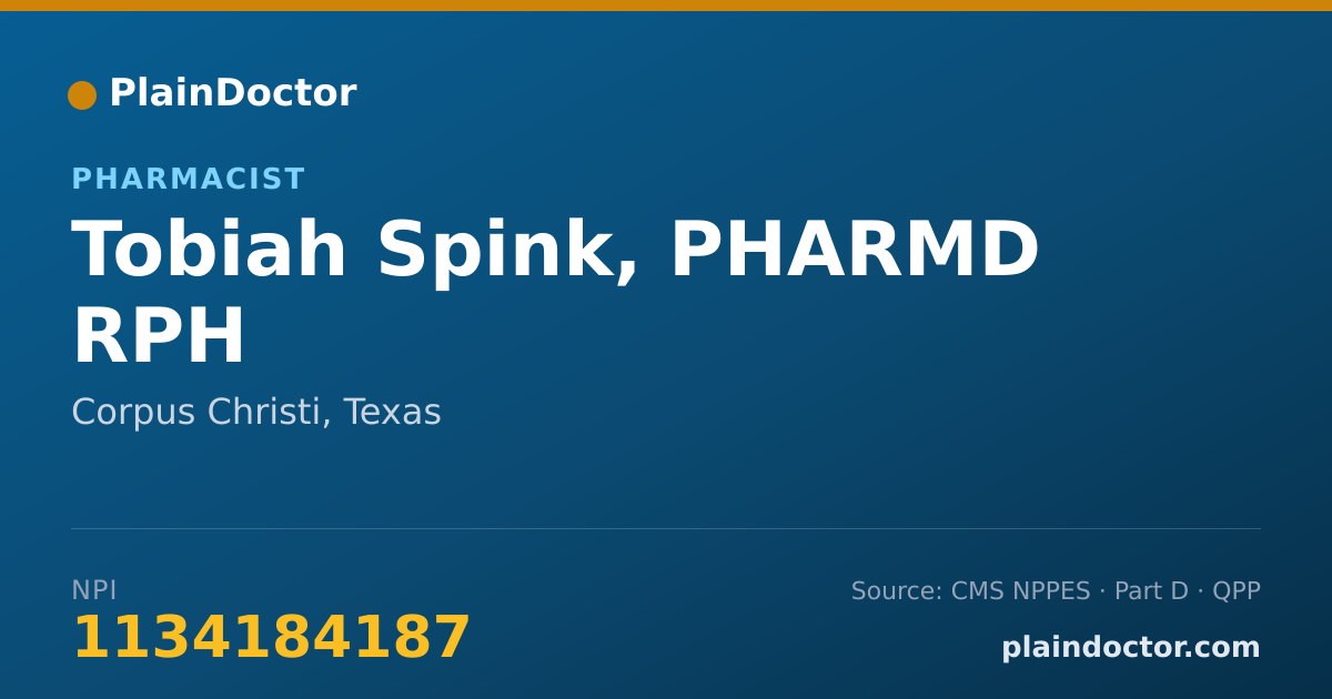 Shareable card for Tobiah Spink, PHARMD RPH - Pharmacist, Corpus Christi, TX