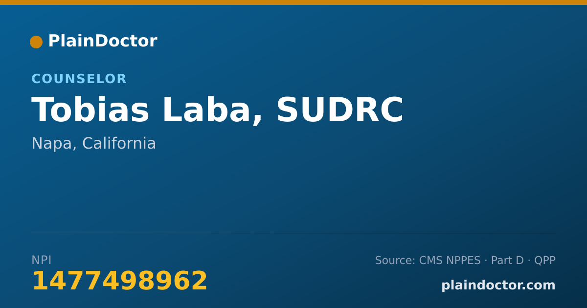 Shareable card for Tobias Laba, SUDRC - Counselor, Napa, CA