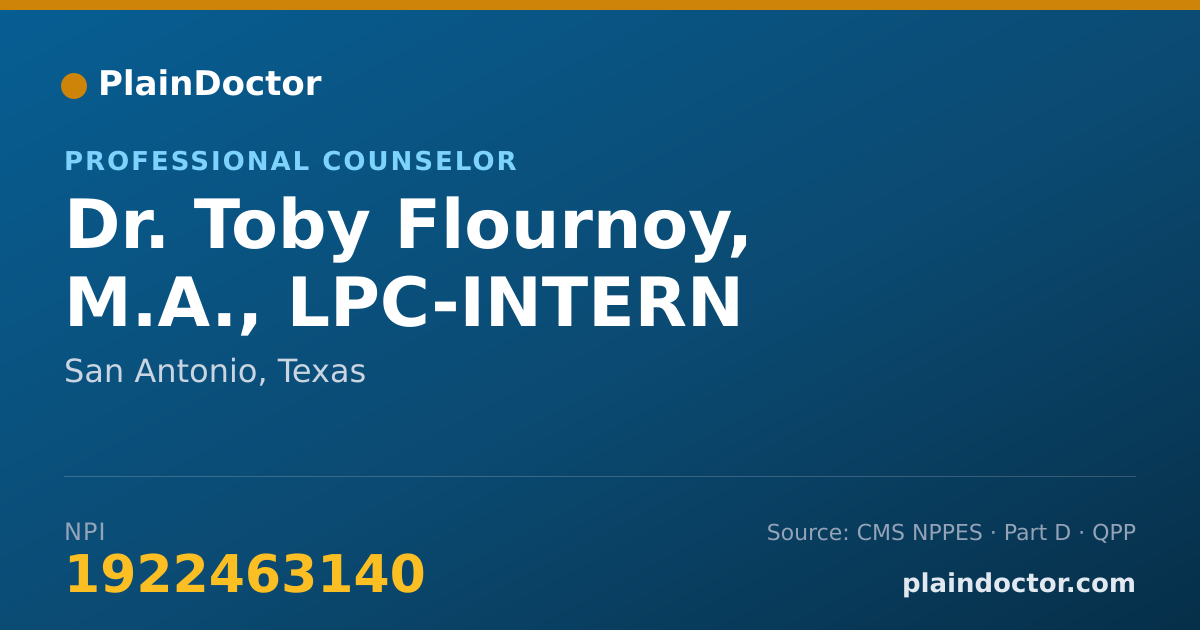Shareable card for Toby Flournoy, M.A., LPC-INTERN - Professional Counselor, San Antonio, TX
